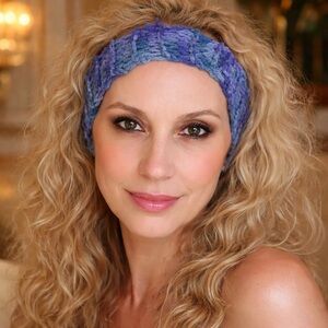 Local artisan hand dyed Wool Mohair 2 inch wide headband stretchy Pale Iris OS